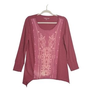 Soft Surroundings Medium Dusty Rose/Mauve Embroidered Long Sleeve Boho Tunic